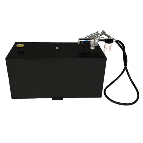 110 Gallon Aluminum Rectangle Fuel Transfer Tank w/ GPI 15 GPM Pump (12V DC) - Free Filter, Black Powder Coated