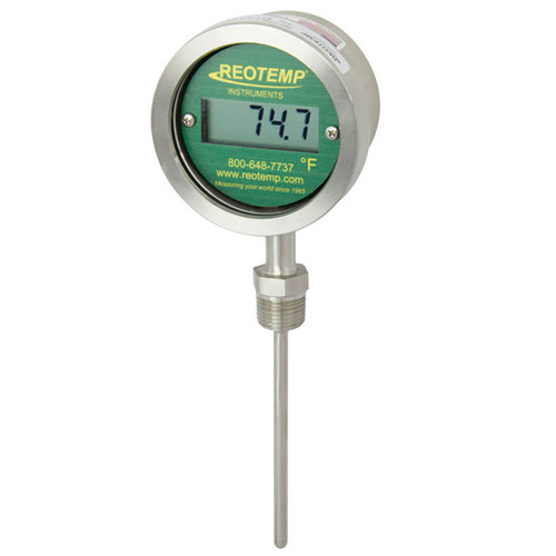 Reotemp DTX Series Direct Mount Sanitary Digital Thermometer, Bottom Mount, Battery Powered