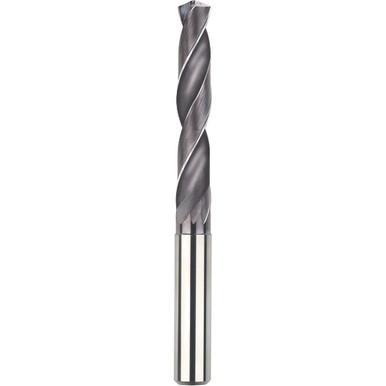 13 mm Dia. x 14 mm Shank x 77 mm Flute Length x 124 mm OAL, 5xD, 140 Degree, TiAlN, 2 Flute, Coolant Thru, Round Solid Carbide Drill Series/List #5602 MT9498842
