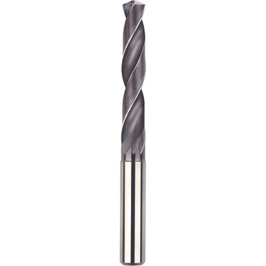 25/64" Dia. x 25/64" Shank -5/32" Flute Length x 5-23/64" OAL, 5xD, 140 Degree, TiAlN, 2 Flute, External Coolant, Round Solid Carbide Drill Series/List #5603 MT9598860
