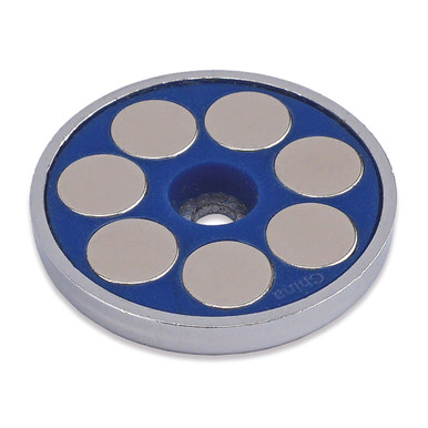 Super Blue Neodymium Round Base Magnet - 1.25'' Dia. x 0.20'' Thk. w/0.138'' Dia. hole¸ 40 lbs. pull 07605