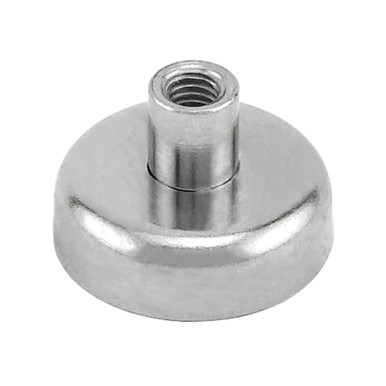 Grade 42 Neodymium Round Base Magnet with Female Thread - N42¸ 0.984'' Dia. x 0.315'' Thk.¸ 55 lbs. pull NACF098