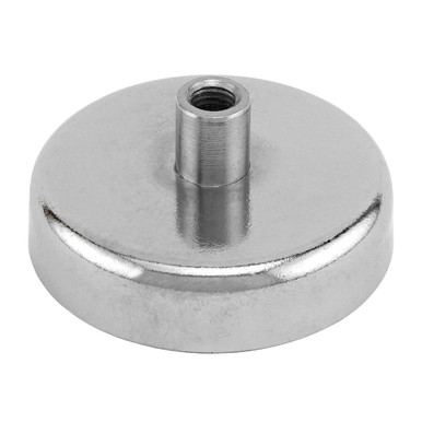 Grade 42 Neodymium Round Base Magnet with Female Thread - N42¸ 1.89'' Dia. x 0.453'' Thk.¸ 175 lbs. pull NACF189