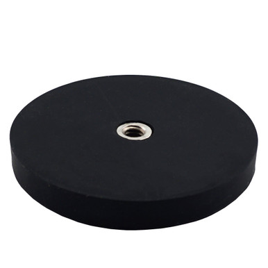 Neodymium Rubber Coated Round Base Magnet with Female Thread - N42¸ 2.57'' Dia. x 0.312'' Thk.¸ 32 lbs. pull NADR257F