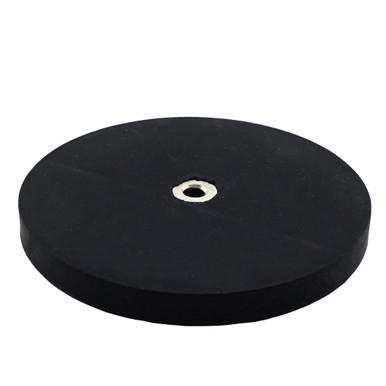 Neodymium Rubber Coated Round Base Magnet with Female Thread - N42¸ 3.51'' Dia. x 0.335'' Thk.¸ 105 lbs. pull NADR351F