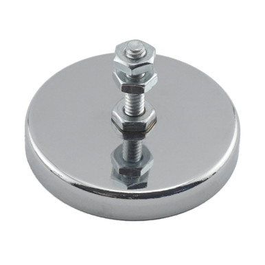 Neodymium Round Base Magnet with Bolt and Nuts - N42¸ 2.035'' Dia. x 0.315'' Thk.¸ 90 lbs. pull RB50B3N-NEO