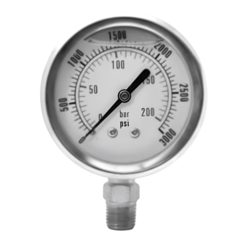 PCI PCLG-30P Liquid Filled 2 1/2 in. Stainless Case x 1/4 in. NPT Bottom Mount Pressure Gauge, 0 - 30 PSI