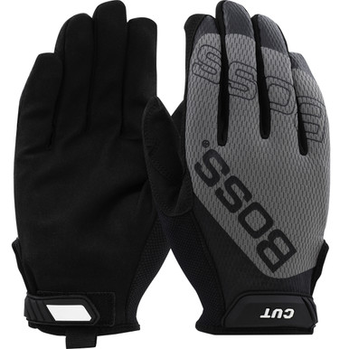 Boss Cut Style, Gray Mesh Back, Microfiber Palm, A5 Cut Liner, H&L Mechanics Gloves - S Gray PR 120-MC1225T/S