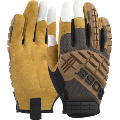 Boss Framer Style, Brown Mesh Back W/ Impact Tpr, Pigskin Palm, H&L Mechanics Gloves - L Brown PR 120-MF1360T/L