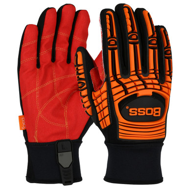 Boss Oil & Gas, Red Pvc Palm Grip, Orange L3 Impact Tpr/D30 Slip-On A2 - Size M, Orange, Hi Performance Glove, 1 Pair 120-MP3120/M