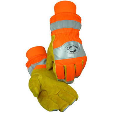 Caiman, Split Cowhide Palm, Heatrac Insulation - Size M, Hi-Vis Orange, Protection From Cold, 1 Pair 1353-4
