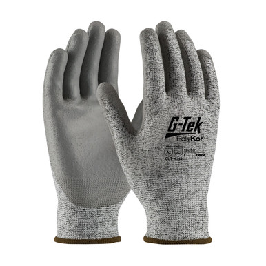 G-Tek PolyKor, S&P 13G Seamless Knit Shell, Gray PU Smooth Grip, A2 - Size XXS, Salt & Pepper 1 Dozen - Gloves with PolyKor Fiber 16-150/XXS