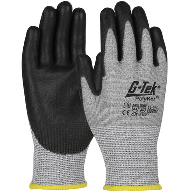G-Tek Polykor, Gray 13G Seamless Knit Shell, Gray Pu Smooth Grip, A4 - Size S, Gray, Cut Resistant Gloves, 1 Dozen 16-561/S