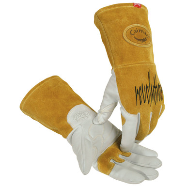 Glove, Caiman Revolution, Unlined, Kidskin, Long Cuff, Small - Size S, Gold, Hand Protect-Welding, 1 Pair 1868-3