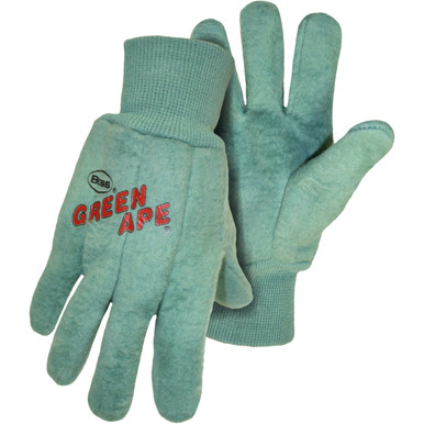 Boss Green Ape, Cotton Chore, Double Layer Palm/Back, Nap-out, Knit Wrist - Size L, Green 1 Pair - Fabric Gloves 1BC0313