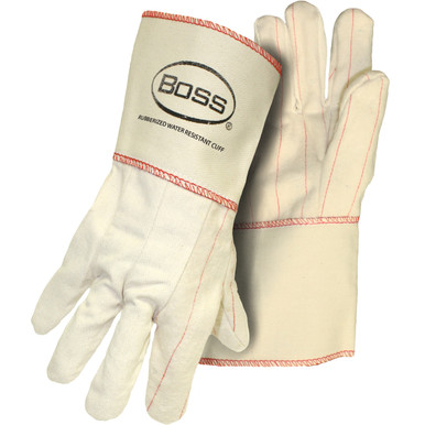 Boss Cotton Chore Glove, Double Palm, Cotton Back, Nap-In, Gauntlet Cuff - Size XL, White 1 Pair - Fabric Gloves 1BC21701J
