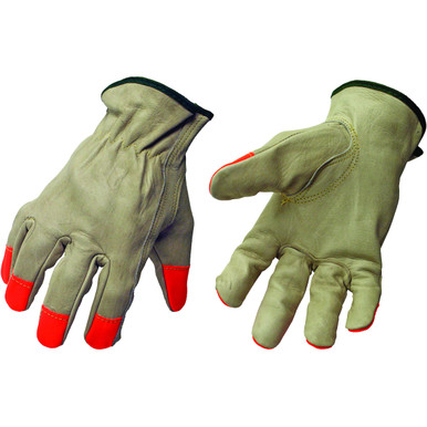 TG Cowhide, Quality Grade Hi-Vis Orange Fingertips, Keystone,2X - Size 2XL, Natural 1 Pair - Hi-Visibility Leather Gloves 1BL183672X