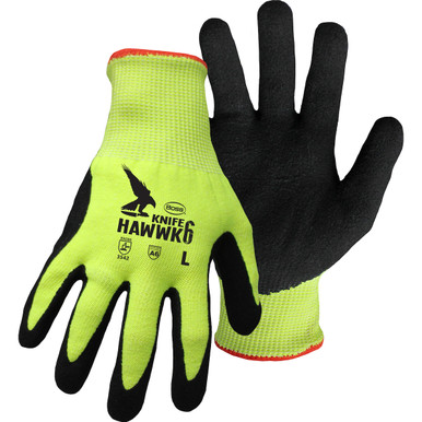Boss Knife Hawwk, HV Yellow HPPE Blend, Foam Padded Palm, Sandy Nitrile Grip, A6 - Size 2XL, Hi-Vis Green 1 Pair - Gloves with PolyKor Fiber 1CF7007N2X