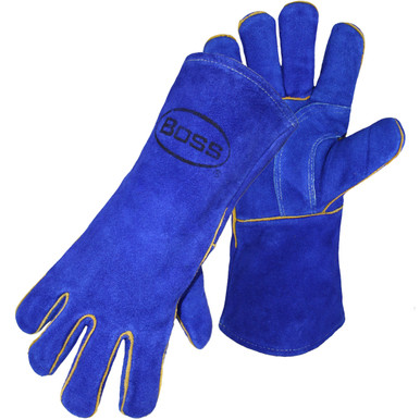 BOSS LEATHER WELDER BLUE W/ FOAM INSULATION HEAT PROTECTION - Size L, Blue 1 Pair - Welders and Foundry Gloves 1JL0939K