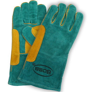 BOSS SPLIT LEATHER WELDER FULLY FULL LINED REINFORCED - Size L, Teal- Welders and Foundry Gloves 1JL0946KLH