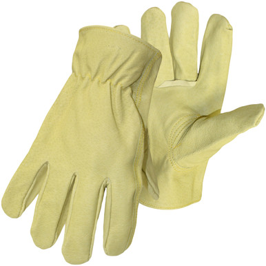 Pigskin Leather Drivers, Natural Reg Grade, Keystone Thumb, Double Stitch Index - Size M, Natural 1 Pair - Unlined Leather Driver's Gloves 1JL4052M