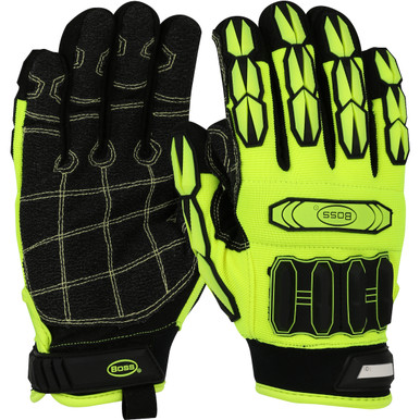 Boss, HV Yellow, Syn Leather Palm, EN 3 Cut, TPR Impact, Adj Neoprene Wrist, 3XL - Size 3XL, Hi-Vis Green 1 Pair - All Purpose Work Gloves 1JM750AW3X