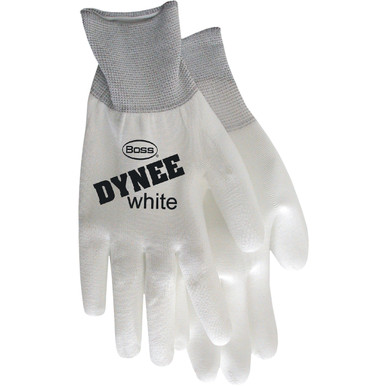 BOSS DYNEE WHITE PU COATED PALM W/COLOR CODED HEM KNIT WRIST WHITE L - Size L, White 1 Pair - Gloves with PolyKor Fiber 1PU5000L