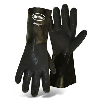 Boss 14" black PVC sandy grip,BOSS - Coated Supported Gloves L Black 1 Pair 1SP0714