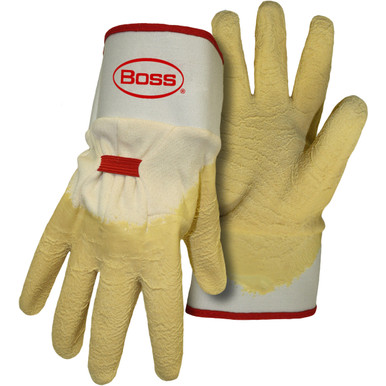 BOSS POWER GRIP+ 3/4 Crinkled Latex Dip W Safety Cuff, Natural, L - Size L, Natural 1 Pair - Coated Supported Gloves 1SR8424