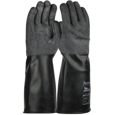 14" Unlined 25 Mil Rubber Glove Glove - Size S, Black, Chemical Resistant, 1 Pair 1UB0025RS