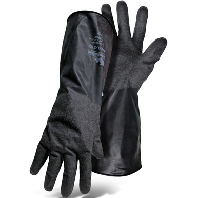 14" Unlined 25 Mil Rubber Glove with Rough Grip,BOSS - Size L, Black 1 Pair - Unsupported Latex Gloves 1UB0025RL