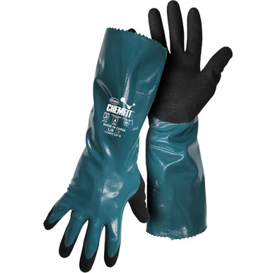 Chemfit 12", 18 , Nylon Liner, Dbl Dip, Smooth Blue Nitrile, Sandy Nitrile- Size L, Blue 1 Pair - Coated Supported Gloves 1UH7013L