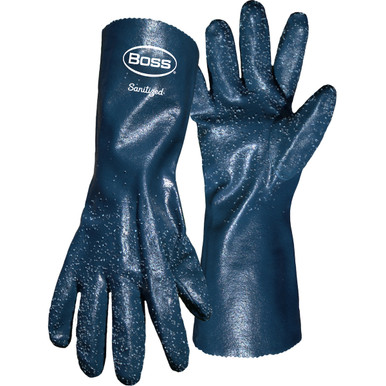 Fully Coated, Single Dip Nitrile with Cotton Liner, Coarse Grip, 14",BOSS - Size L, Blue 1 Pair - Coated Supported Gloves 1UH7014