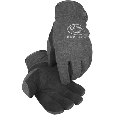 Deer Split Leather Palm W/ Gray Fleece, Heatrac Insulated, Snap Closure, XS - Size XS, Black, Protection From Cold, 1 Pair 2396-2