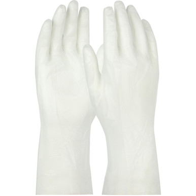 12" Cl 100 Stat Dis PolyTuff 5mil 5PR/Bg,10bg/cs EXTRA LARGE,QRP - Size XL, Clear- CE Chemical Gloves 25GXL