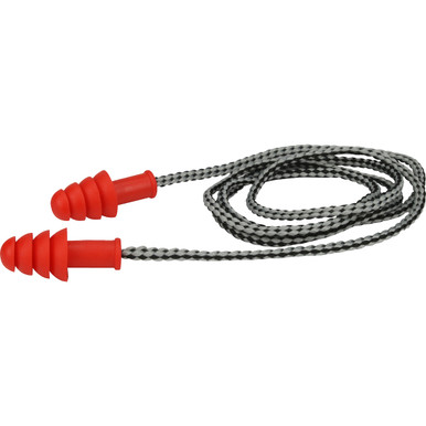 4-Flange Ear Plug, Corded, 27 NRR, Orange TPR w/ Textile Cord, 100/Box - Multiple-Use Ear Plugs OS Red - 1 Box 267-HPR410C