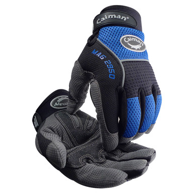 Caiman, Synthetic Leather Palm, Blue Mesh Back - Size L, Blue, Hi Performance Glove, 1 Pair 2950-5