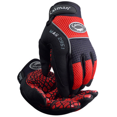 Caiman, Synthetic Leather Palm,Red Mesh Back - Size M, Red, Hi Performance Glove, 1 Pair 2951-4