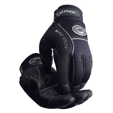 Caiman, Black Goat Grain Palm, Mesh Back - Size S, Black, Hi Performance Glove, 1 Pair 2973-3