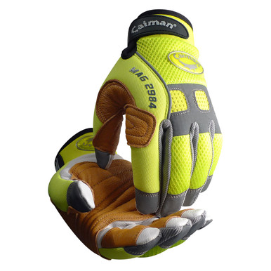 Goat Grain Leather Reinforced Palm - Size M, Hi-Vis Yellow, Hi Performance Glove, 1 Pair 2984-4