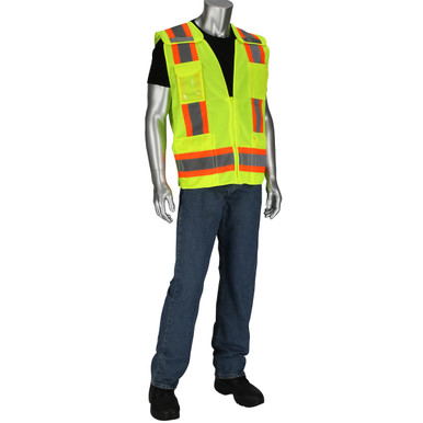 Class 2 Solid/Mesh Vest, Zipper, 8 Pockets, Mic Tab, Two Tone Tape - Size 5XL, Hi-Vis Orange, Hi-Vis Apparel, 1 Unit 302-0505-OR/5X