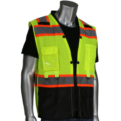 R3 Hi Vis Ripstop/Mesh Tethering Vest, Zipper, Two Tone Tape - Size 2XL, Hi-Vis Yellow, Hi-Vis Apparel, 1 Unit 302-0670T-LY/2X