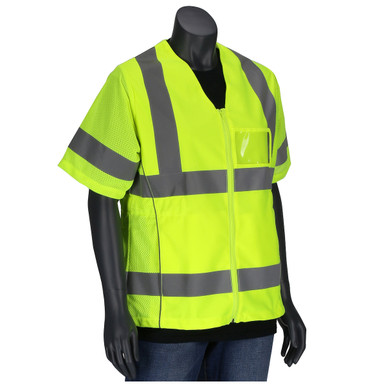 R3 Women'S Fit Solid Vest, Mesh Sleeves, 3 Pockets, Adj. Waist, Zipper - Size M, Hi-Vis Yellow, Hi-Vis Apparel, 1 Unit 303-0313-LY/M