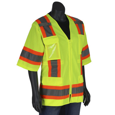 Type R Class 3 Women'S Solid/Mesh Surveyor'S Vest, Mic Tabs, Zipper Closure - Size 3XL, Hi-Vis Yellow, Hi-Vis Apparel, 1 Unit 303-0513-LY/3X