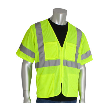 Class 3 Mesh Vest, 4 pockets, Zipper Closure, 2in. Tape, OR - Size Small, Hi-Vis Orange- Hi-Visibility Vest 303-MVGZ4P-OR/S