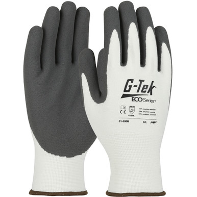 G-Tek Eco, 13G White Recycled Shell,Gray Nitrile Microsurface, Global Recycled - Size M, White, SeamlessGlove Coated, 1 Dozen 31-530R/M