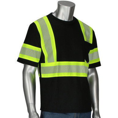 O1 Two Tone T-Shirt Performance Wicking Material Segmented Tape, 1 Pocket - Size 4XL, Black, Hi-Vis Apparel, 1 Unit 311-1655-BK/4X