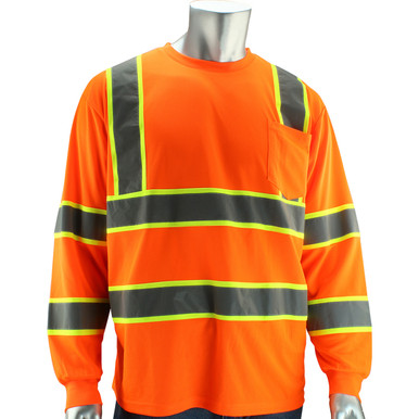 Type R Class 3 Long Sleeve Two Tone Wicking T-Shirt, 1 Pocket Hi-Visibility Shirt - S Hi-Vis Orange EA 313-1345-OR/S