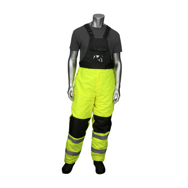 Class E Rip Stop Insulated Bib Overall, Removable Bib, Blk Trim,LY - Size Small, Hi-Vis Yellow- Hi-Visibility Pants/Bibs 318-1775-LY/S