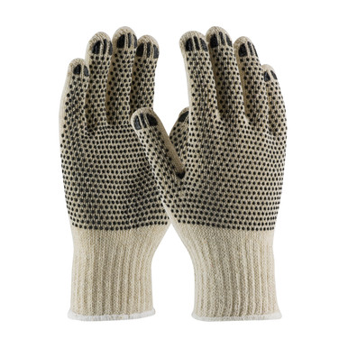 Cotton/Polyester, 7G Reg Wgt, Two Side Black Dot Pattern - Size XL, Natural, SeamlessGlove Coated, 1 Dozen 36-110PDD/XL